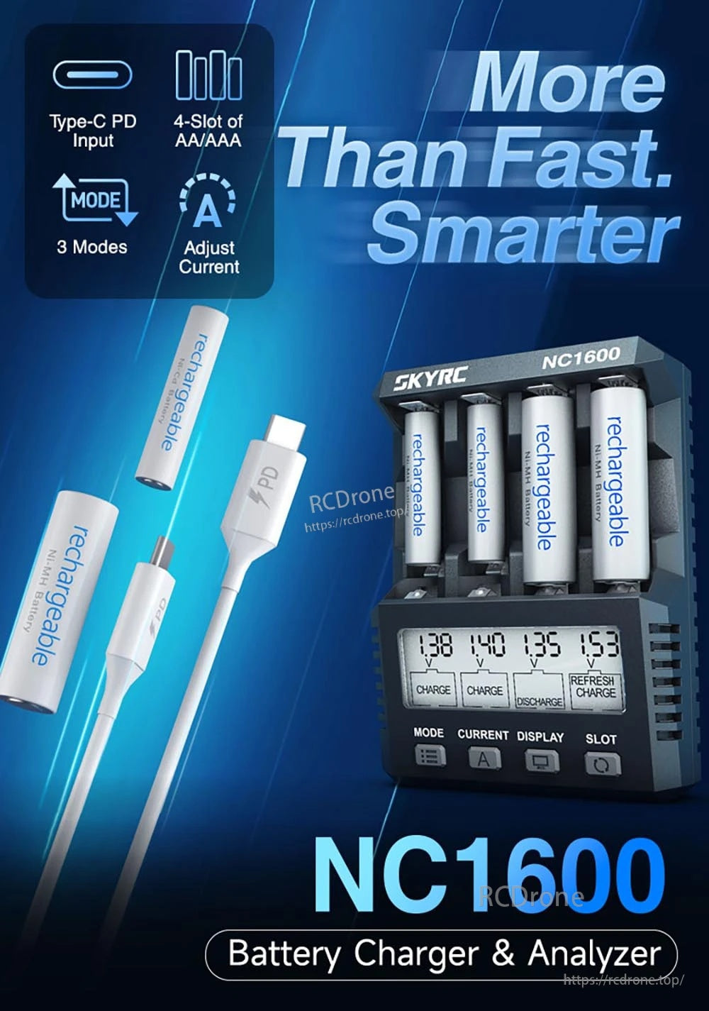 SkyRC NC1600 AA/AAA NiMH/NiCD Battery Charger & Analyzer