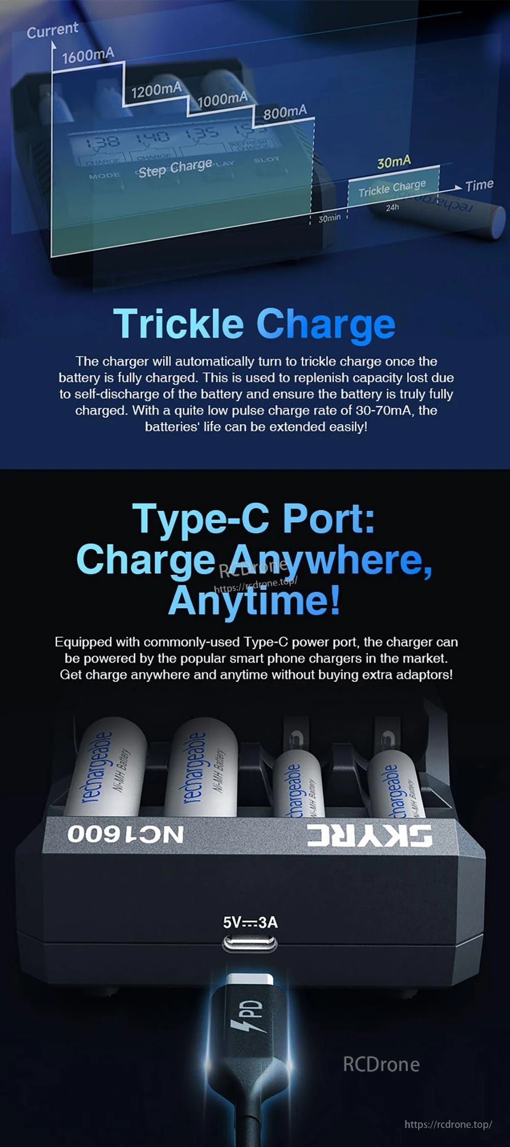 SkyRC NC1600 AA/AAA NiMH/NiCD Battery Charger & Analyzer