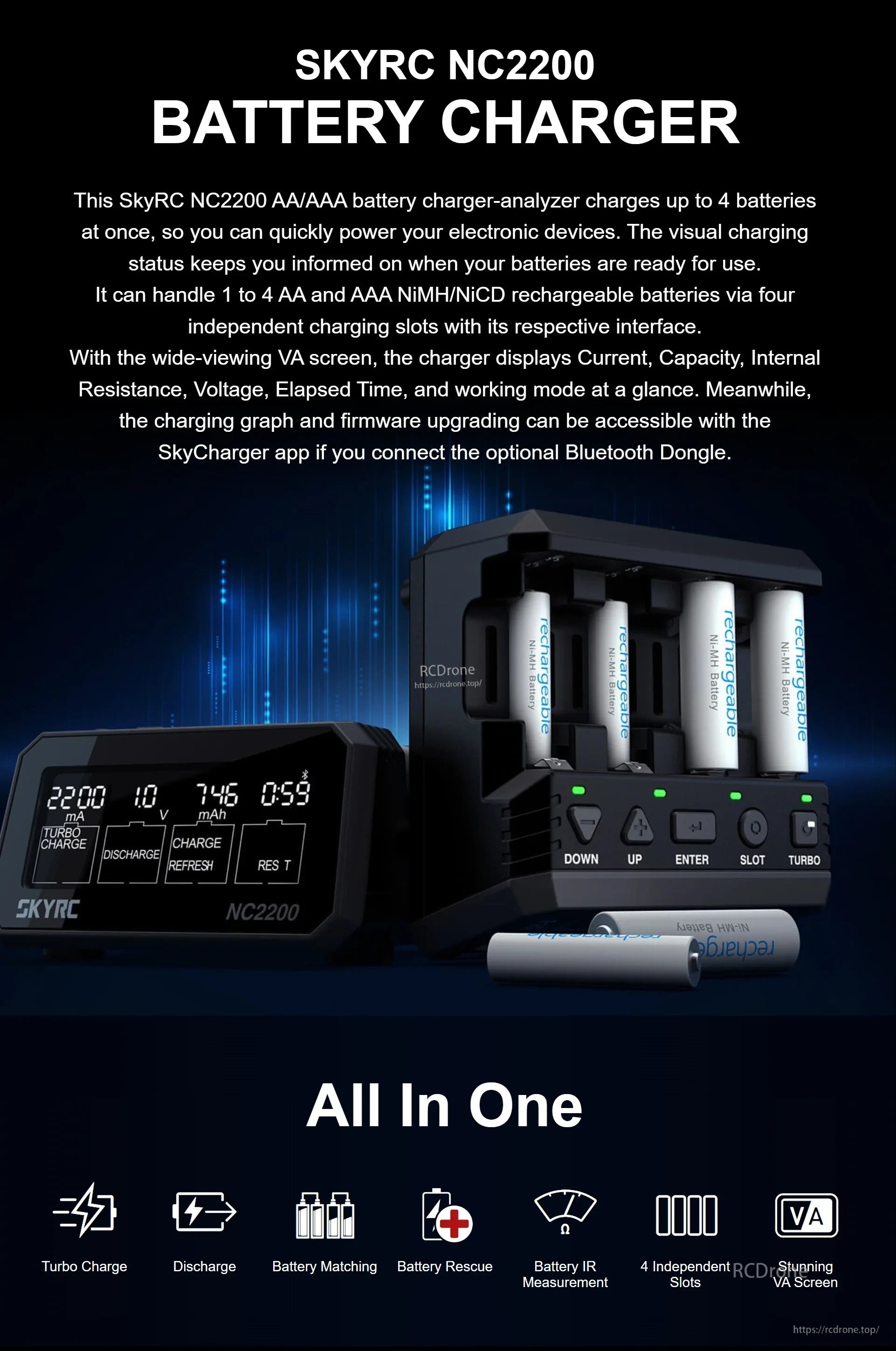 SkyRC NC2200 DC 12V 2A AA AAA NiMH/NiCD Multi-function Charger