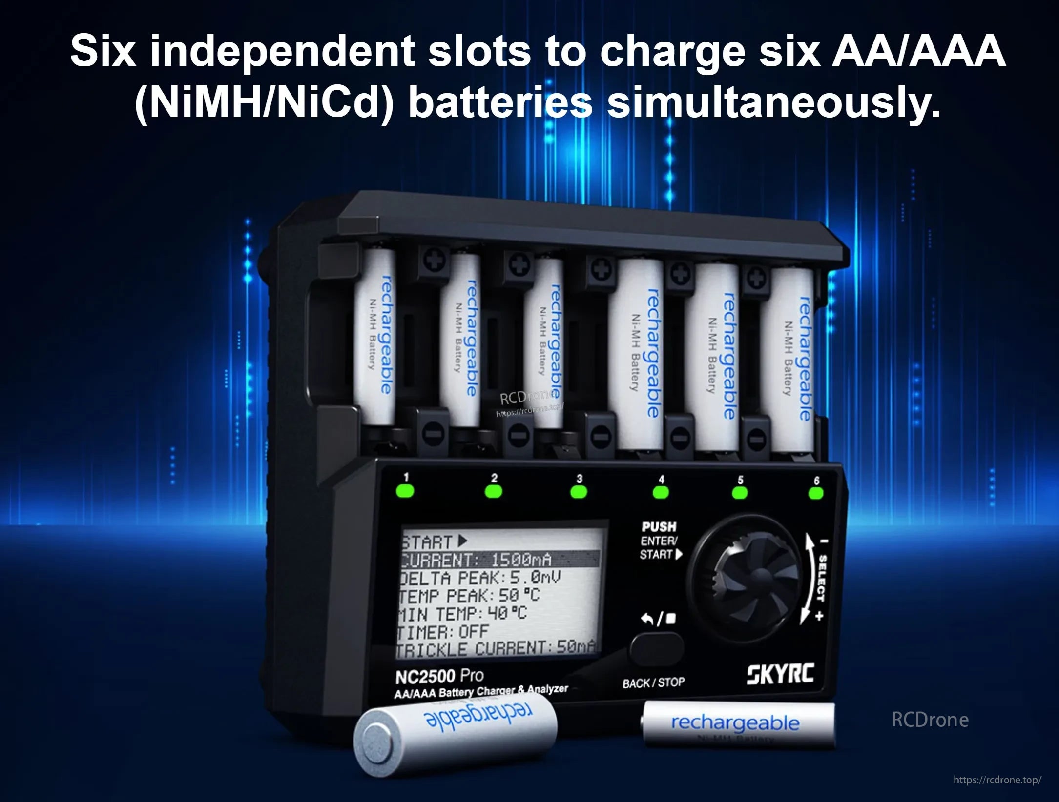 SkyRC NC2500 Pro 6 Slot AA/AAA Battery Charger Motor Analyzer Phone Charger 3in1