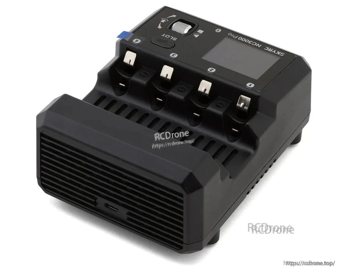 SkyRC NC3000 Pro Battery Charger, SkyRC NC3000 Pro four-slot battery charger with LCD screen and control dial on top panel
