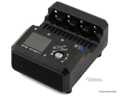 SkyRC NC3000 Pro battery charger with four-slot charging bay, display screen, and control wheel