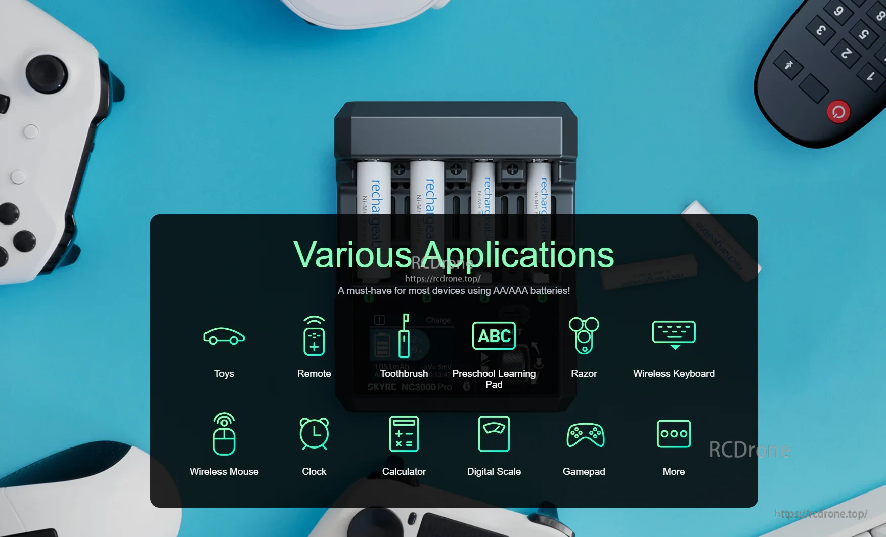 SkyRC NC3000 Pro NiCd/NiMH Battery Charger for AA/AAA, PD/QC 30W, 4-Slot, Bluetooth, 6 Modes