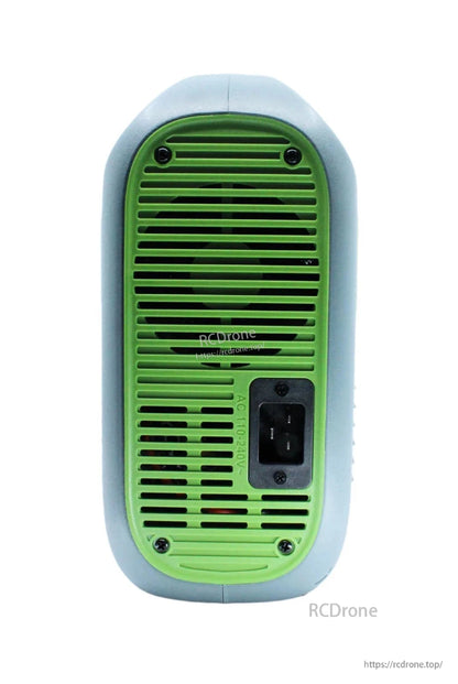 Rear view of SkyRC PC3000H Quattro battery charger with cooling fan vents and AC 110–240V inlet