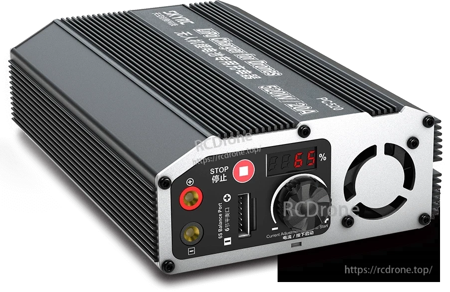 SkyRC PC520 balance charger with front display, control knob, USB port, 6S balance port, and cooling fan