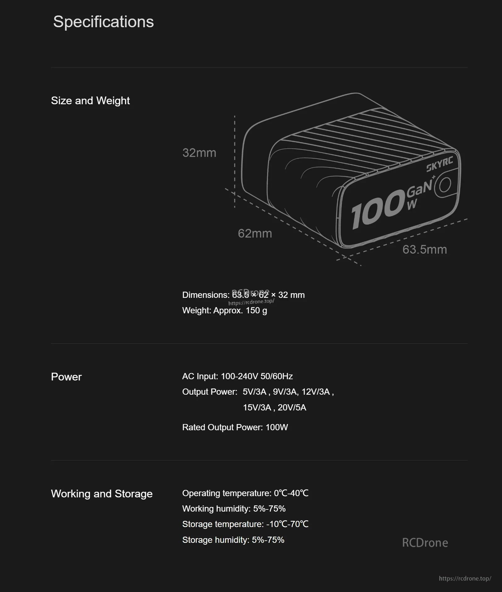 SkyRC PDC100 100W GaN Fast Charger With USB-C Output, Supporting PD, PPS, and QC