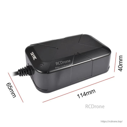 SkyRC PSA100 AC power supply adapter in black with attached cable, compact 114 x 65 x 40 mm size