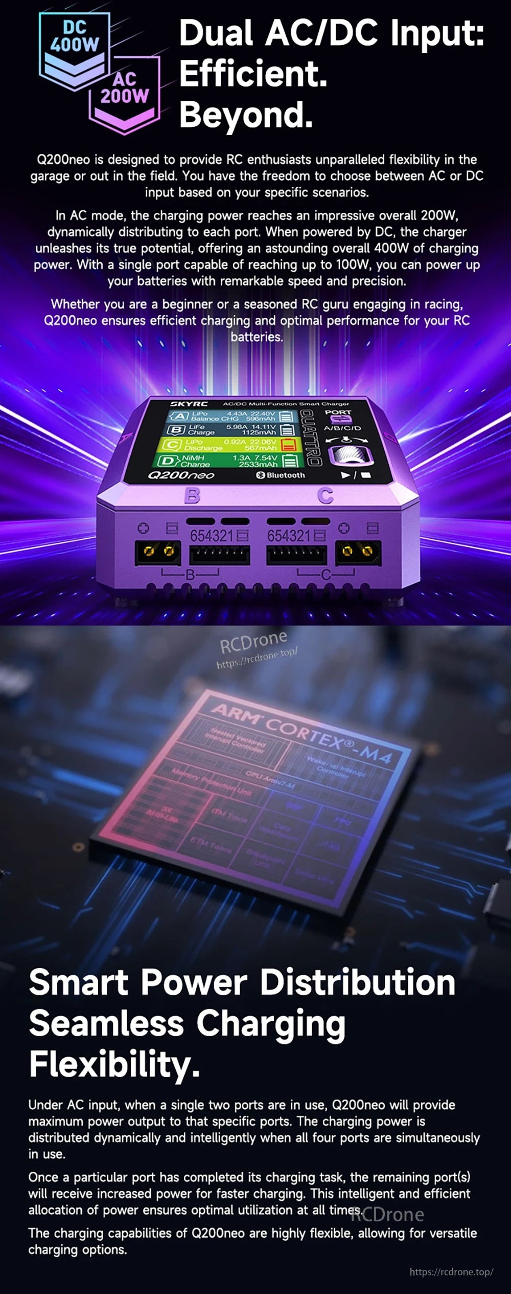 SkyRC Q200neo 4 Channel AC 200W DC 400W 10A*4 Multi-Function Smart Charger for 1-6S Lipo LiHV LiFe LiIon 2-15S NiMH NICD Battery