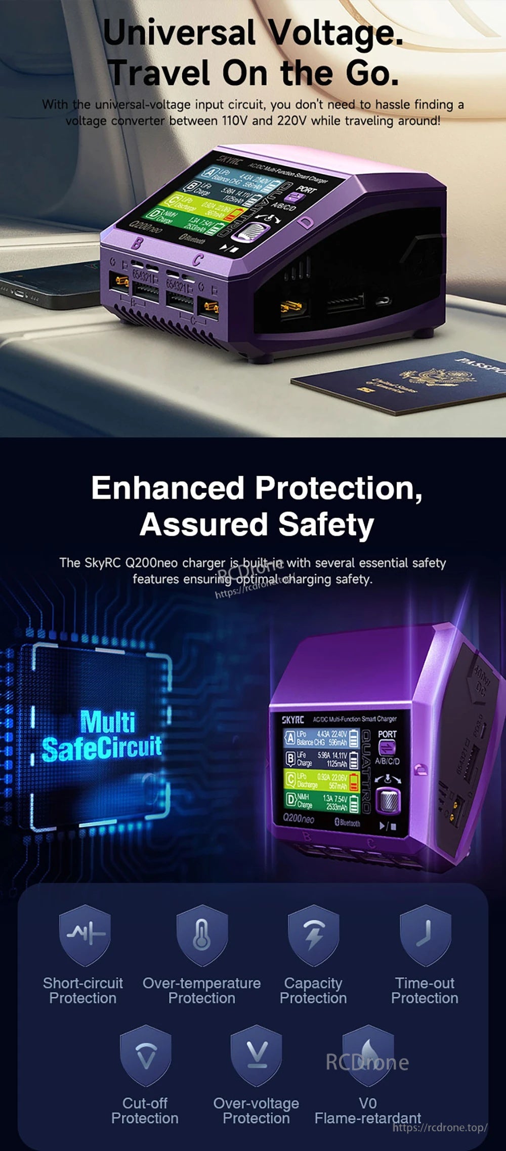 SkyRC Q200neo 4 Channel AC 200W DC 400W 10A*4 Multi-Function Smart Charger for 1-6S Lipo LiHV LiFe LiIon 2-15S NiMH NICD Battery