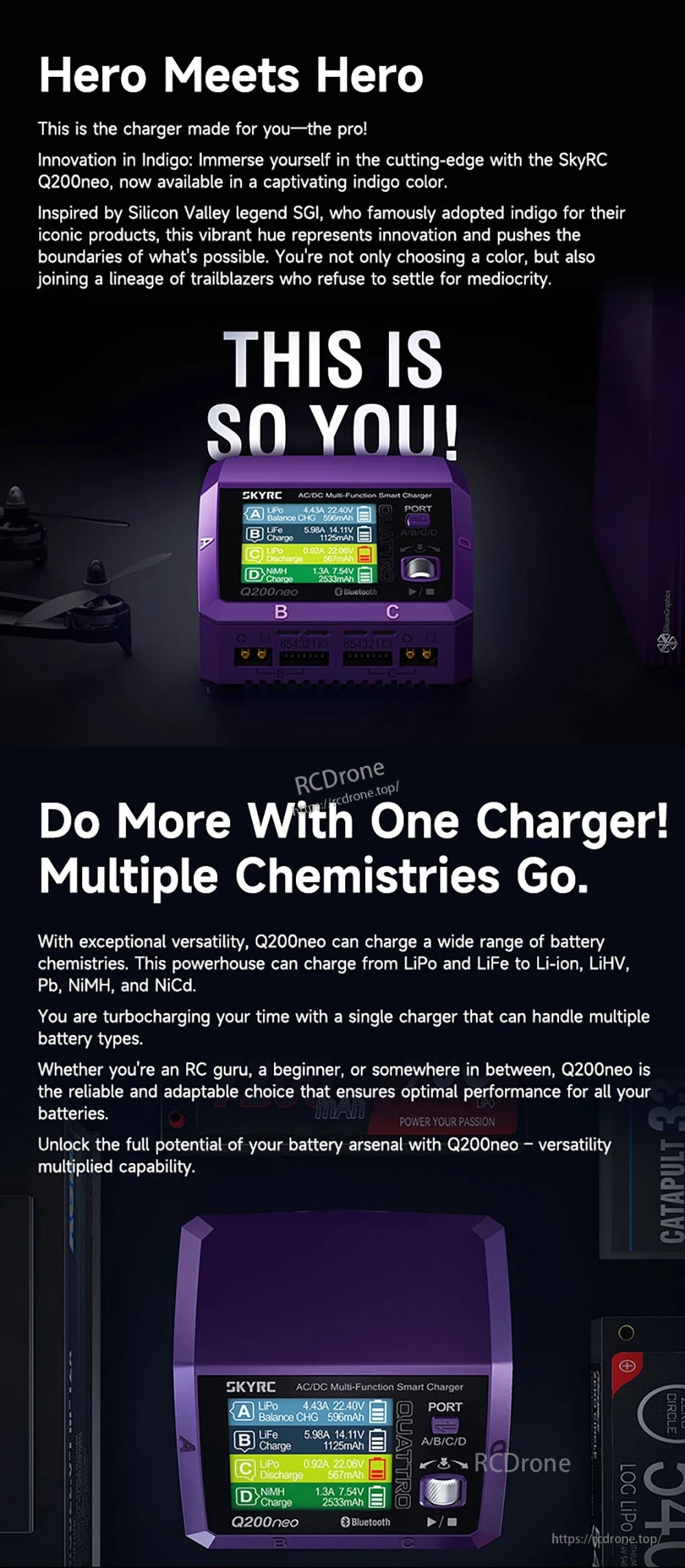 SkyRC Q200neo 4 Channel AC 200W DC 400W 10A*4 Multi-Function Smart Charger for 1-6S Lipo LiHV LiFe LiIon 2-15S NiMH NICD Battery