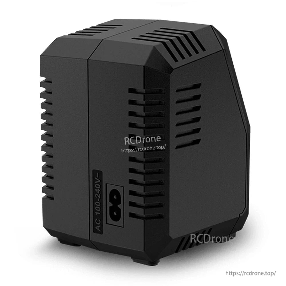 SkyRC T100 dual balance charger with black vented case and AC 100–240V input power socket
