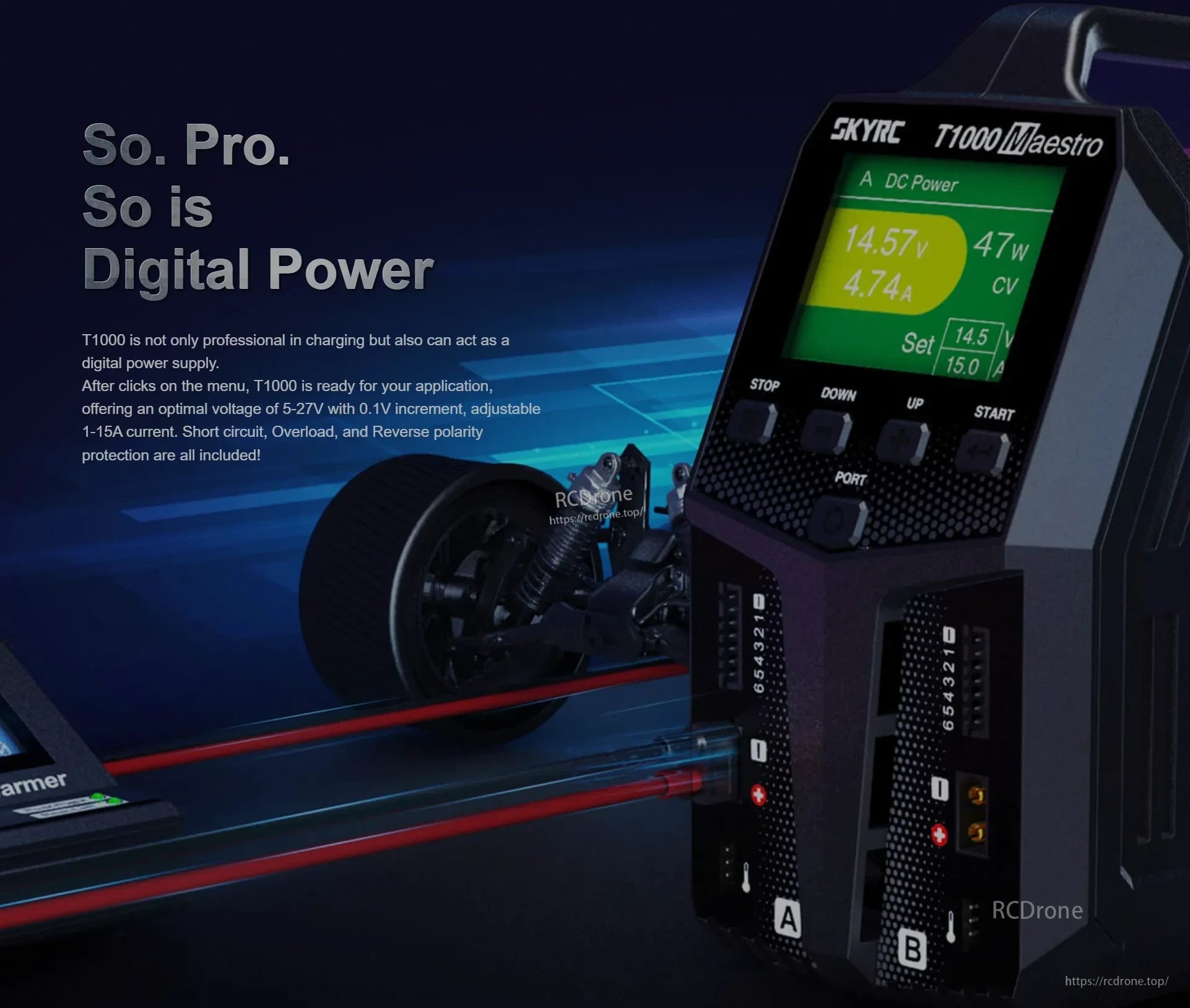 SkyRC T1000 Maestro 450W 20A AC/DC Dual Balance LiPo Charger for 1-6S LiPo Battery