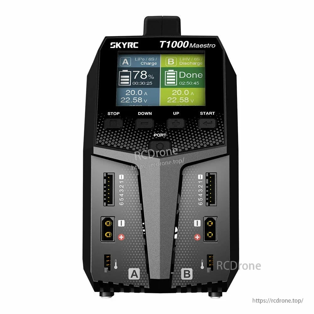 SkyRC T1000 Maestro dual AC/DC balance LiPo charger with color screen and two 1–6S charge ports