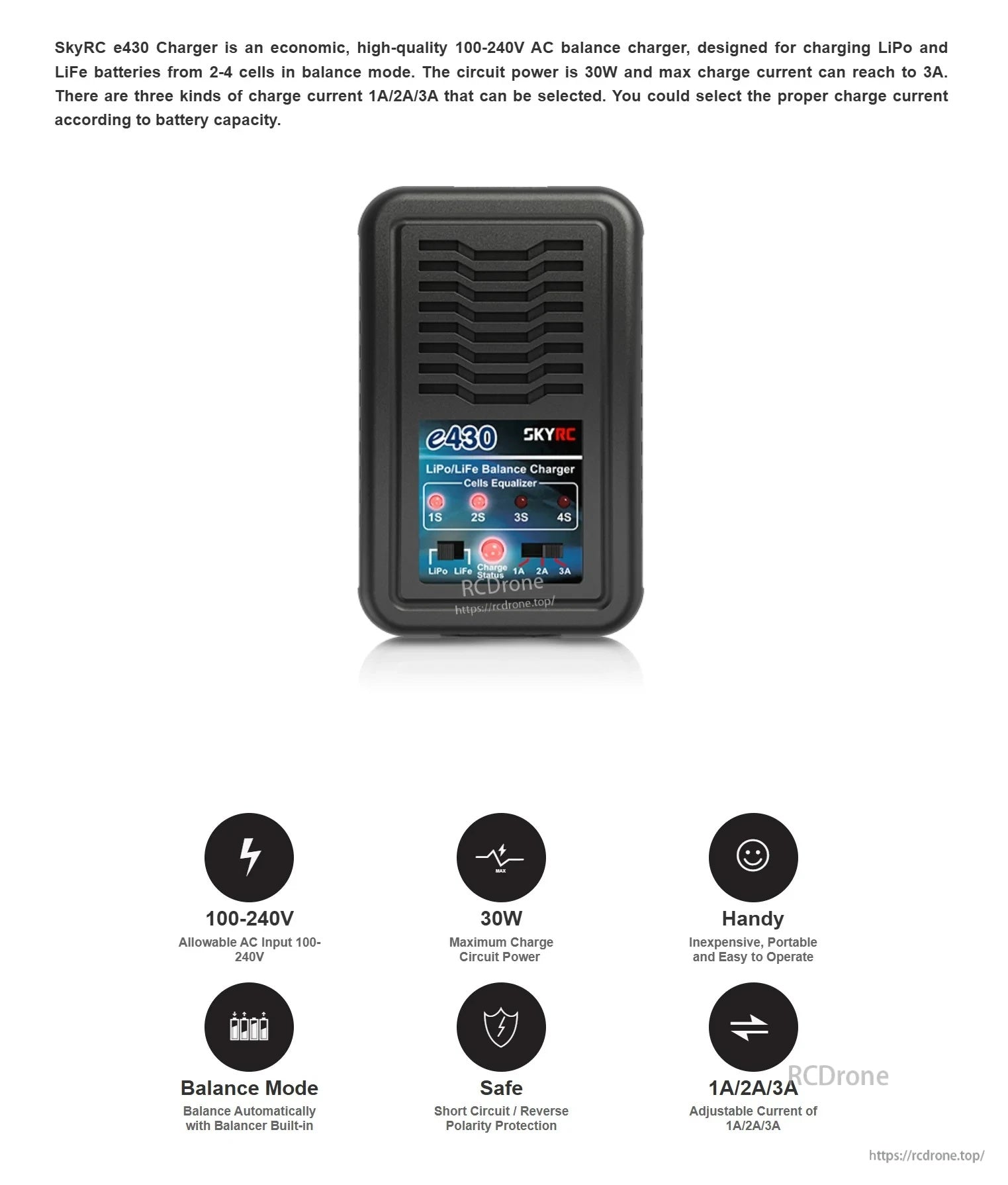 SkyRC e430 LiPo / LiFe(2-4s) Balance Charger Power Output 3A 30W