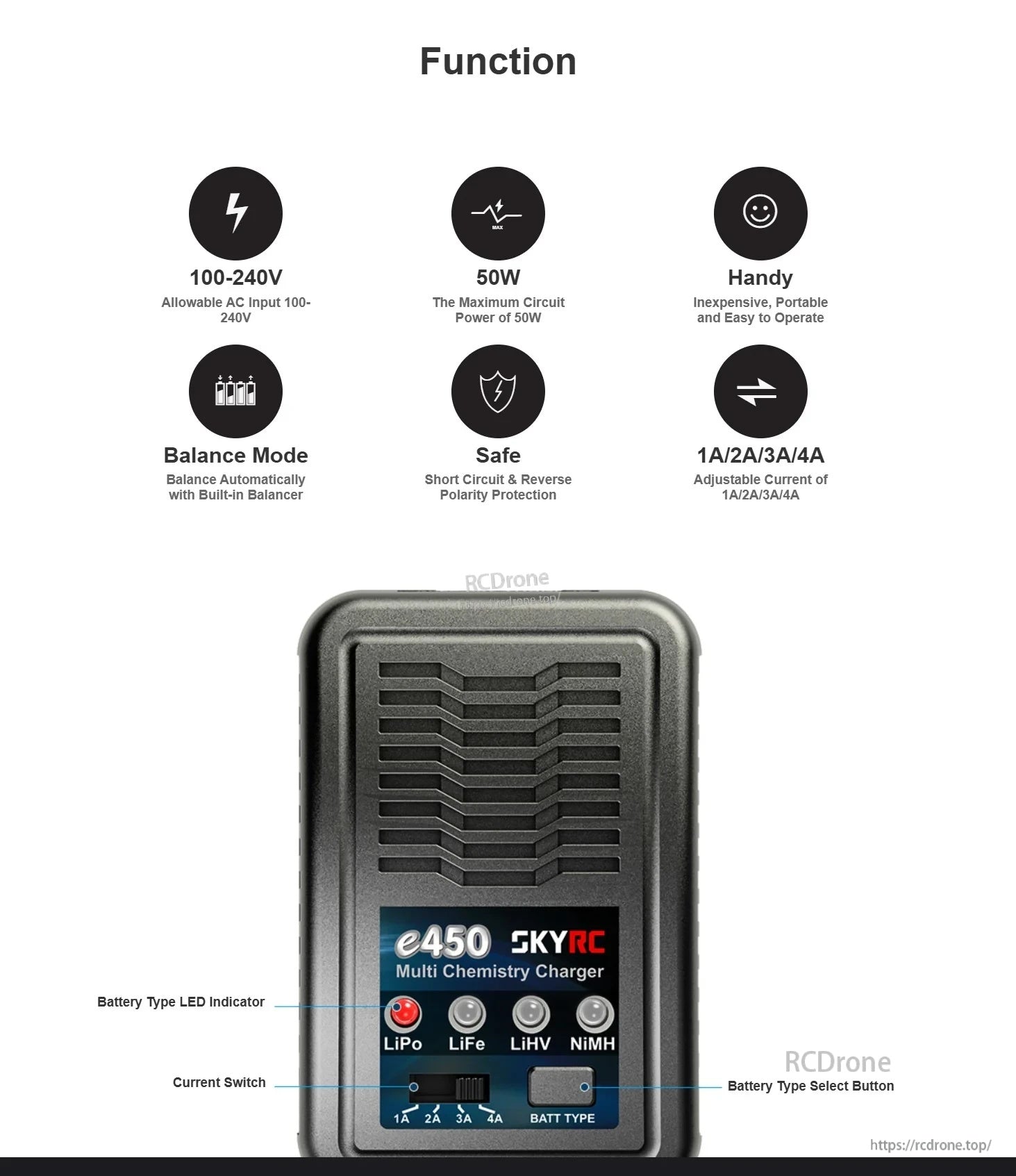 SkyRC e450 Multi Chemistry Charger 2-4s LiPo / LiFe / LiHV · 6-8s NiMH