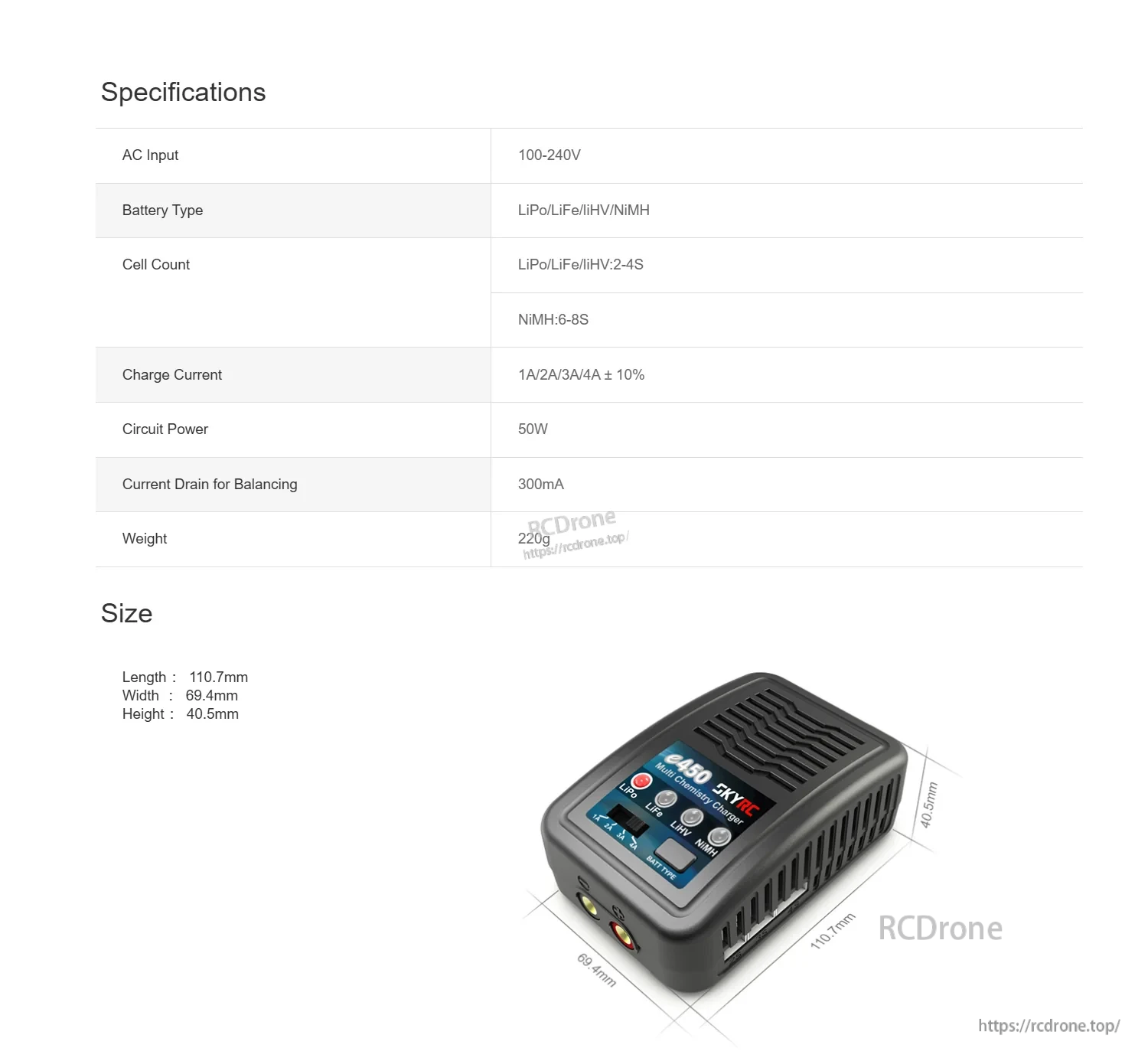 SkyRC e450 Multi Chemistry Charger 2-4s LiPo / LiFe / LiHV · 6-8s NiMH