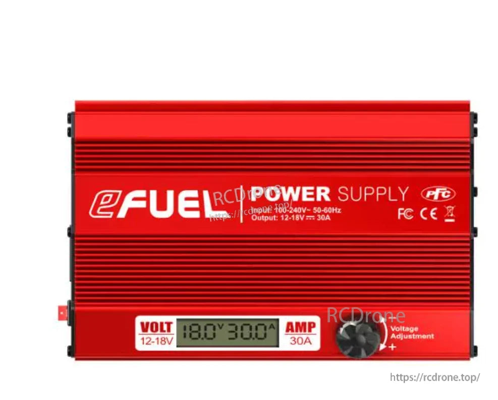 Top view of SkyRC eFUEL 540W 30A power supply with printed input 100–240V and output 12–18V details