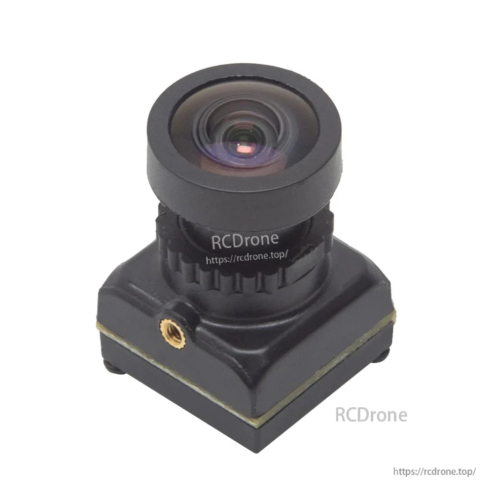 Skycam NVC micro FPV camera close-up, front angled view highlighting wide lens, body, and mount insert