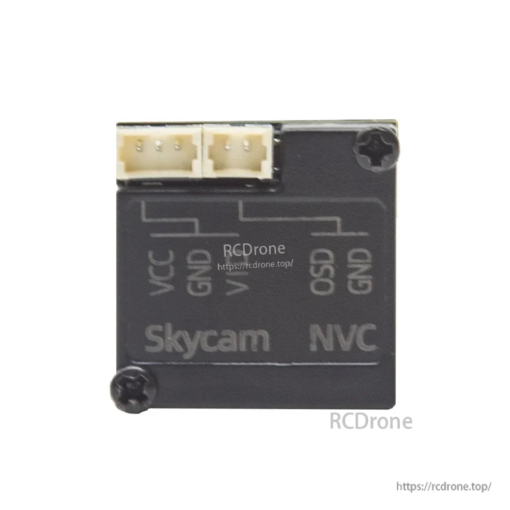Skycam NVC rear PCB with connector sockets and printed pin labels VCC, GND, V, OSD, GND