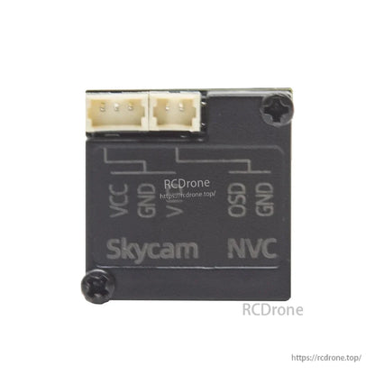 Skycam NVC rear PCB with connector sockets and printed pin labels VCC, GND, V, OSD, GND
