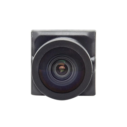 Front view of micro FPV camera lens with round wide-angle glass in square black housing