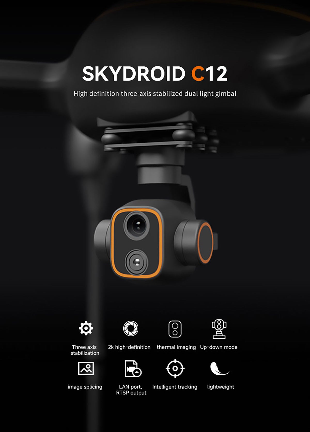 Skydroid C12 Drone Gimbal, Stabilized gimbal with 2K HD camera, thermal imaging, and advanced features.