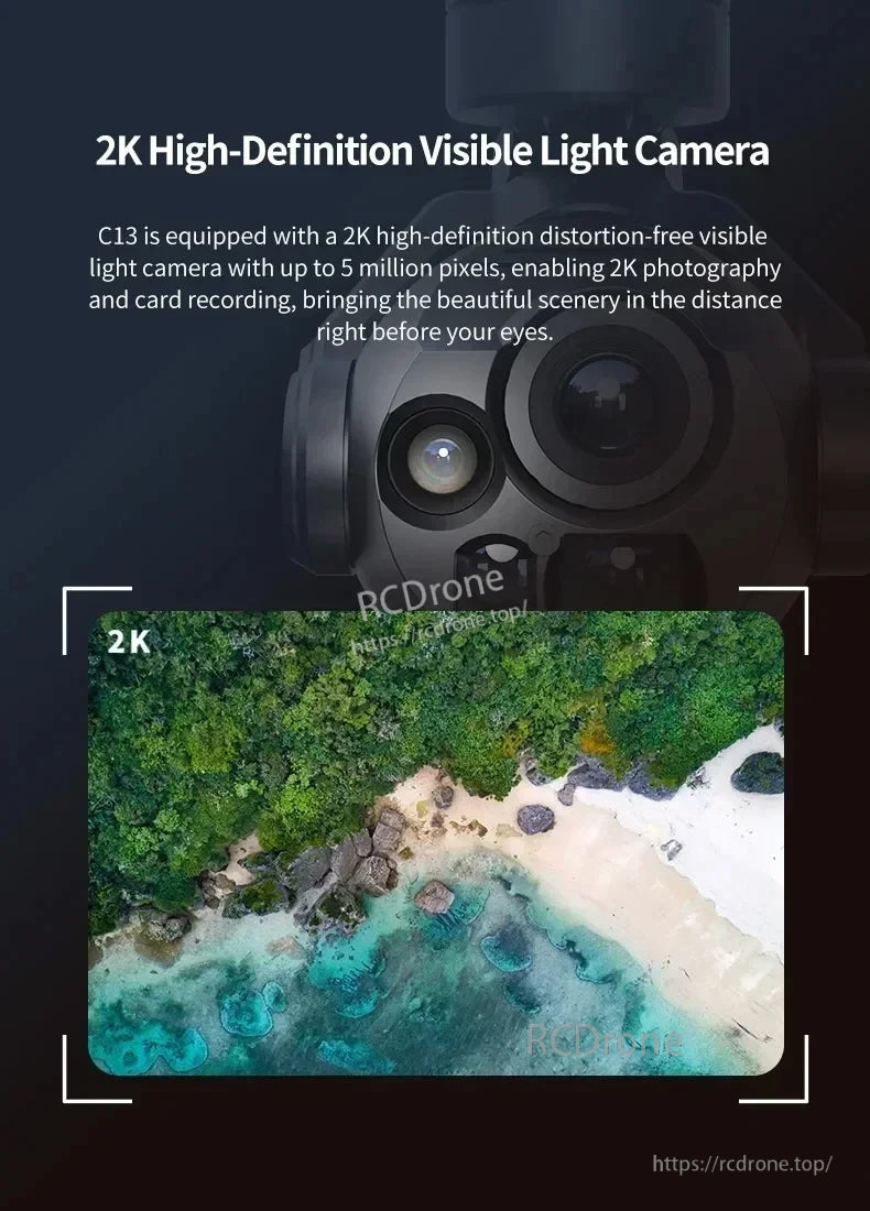 Skydroid C13 Three-Light Drone Gimbal, C13 features a 2K HD visible light camera with 5MP resolution for clear, distortion-free photos and videos.