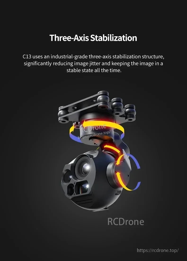 Skydroid C13 Three-Light Drone Gimbal, C13 provides industrial-grade three-axis stabilization for smooth, jitter-free imaging.