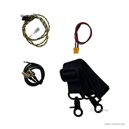 Skydroid G20, Cables with connectors include a coiled yellow/black wire, red/black wire pair, and a black strap with hooks.