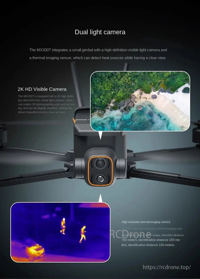 Skydroid MX330 / MX330T AI FPV Drone, MX330T integrates a small gimbal with a high-definition visible light camera and thermal imaging sensor for clear photography, recording, and long-distance detection up to 700 meters.