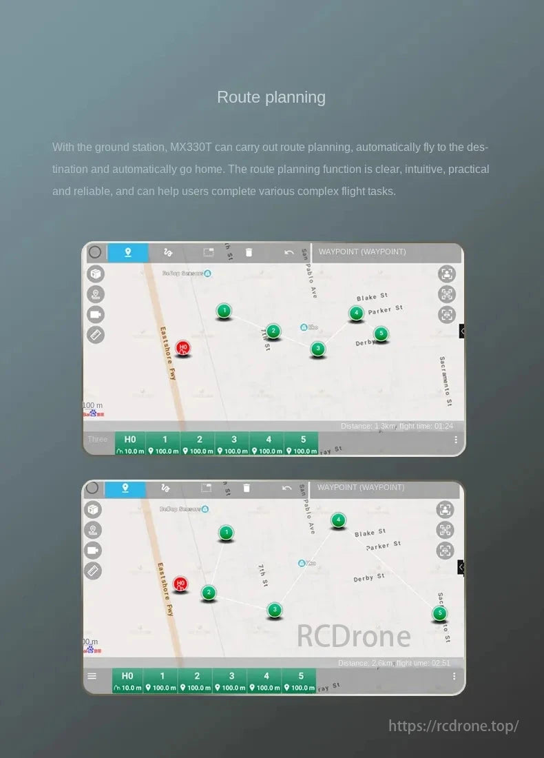 Skydroid MX330 / MX330T AI FPV Drone, MX330T enables automatic flight planning, intuitive navigation, and efficient route management with waypoint, distance, and flight time displays for reliable complex tasks.