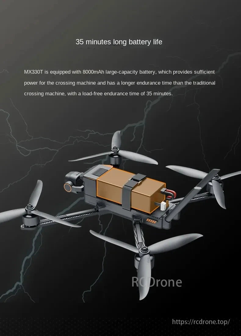 Skydroid MX330 / MX330T AI FPV Drone, MX330T drone boasts an 8000mAh battery for 35-minute flight time, outperforming traditional models with enhanced power.