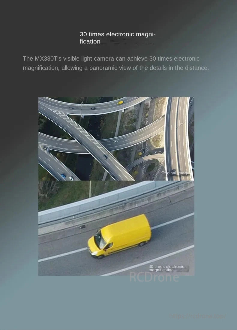 Skydroid MX330 / MX330T AI FPV Drone, MX330T's visible light camera offers 30x electronic zoom for detailed, distant panoramic views.