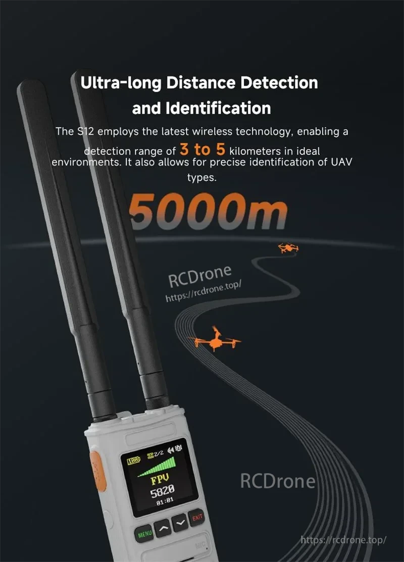 Skydroid S12 UAV Detector, Skydroid S12 detects UAVs up to 5km using advanced wireless tech, offering precise identification, signal strength display, and real-time tracking.