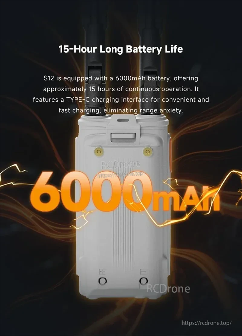 Skydroid S12 UAV Detector, The S12 UAV detector features a 6000mAh battery, 15-hour runtime, and fast Type-C charging.