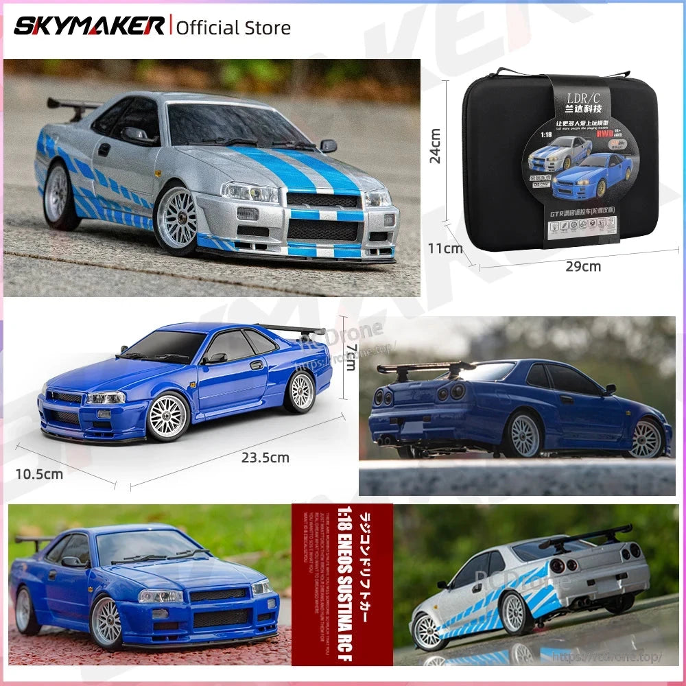 Skymaker LD1899 1/18 RC Drifting Car, Skymaker 1:18 scale RC drift car with alloy body, LED lights, gyroscope, 2.4GHz control, 7.4V battery, ready-to-run, CE certified for safe operation.