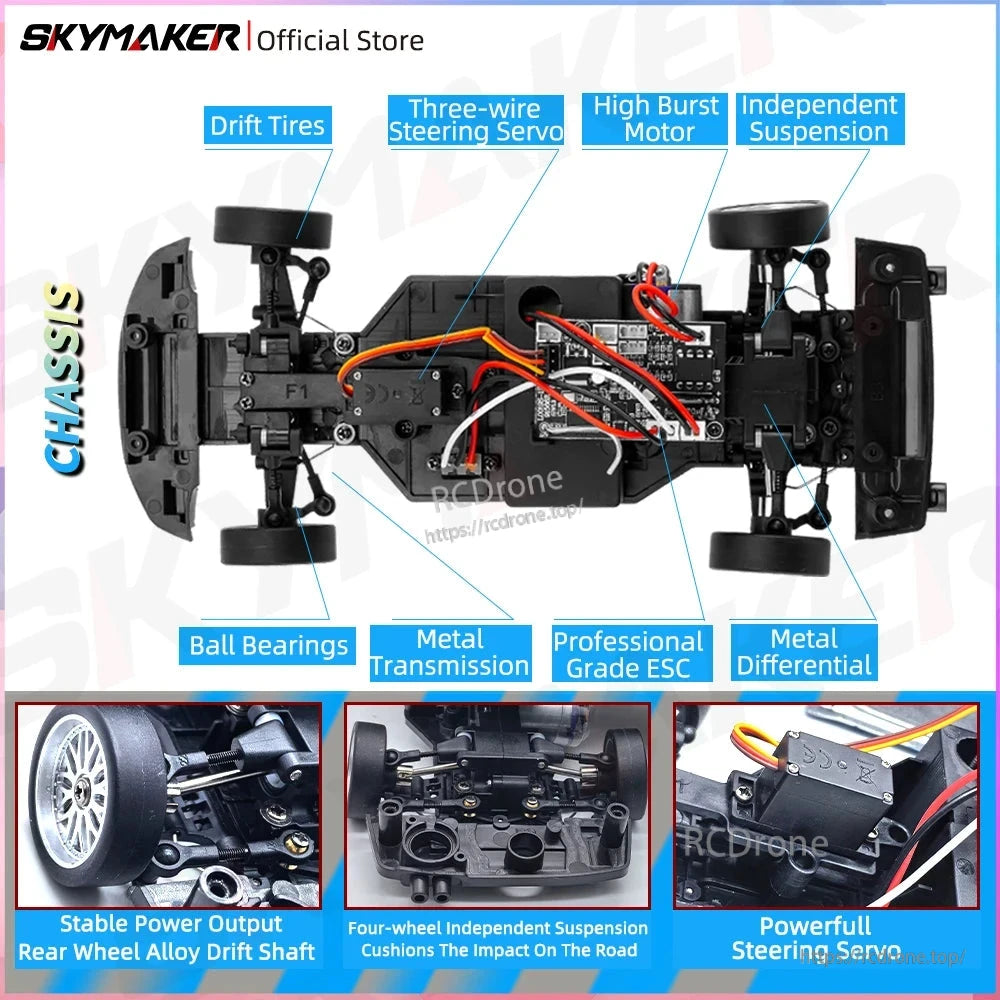 Skymaker LD1899 1/18 RC Drifting Car, Skymaker LD1899 is an RC drifting car with features like gyroscope, alloy body shell, and LED lights.