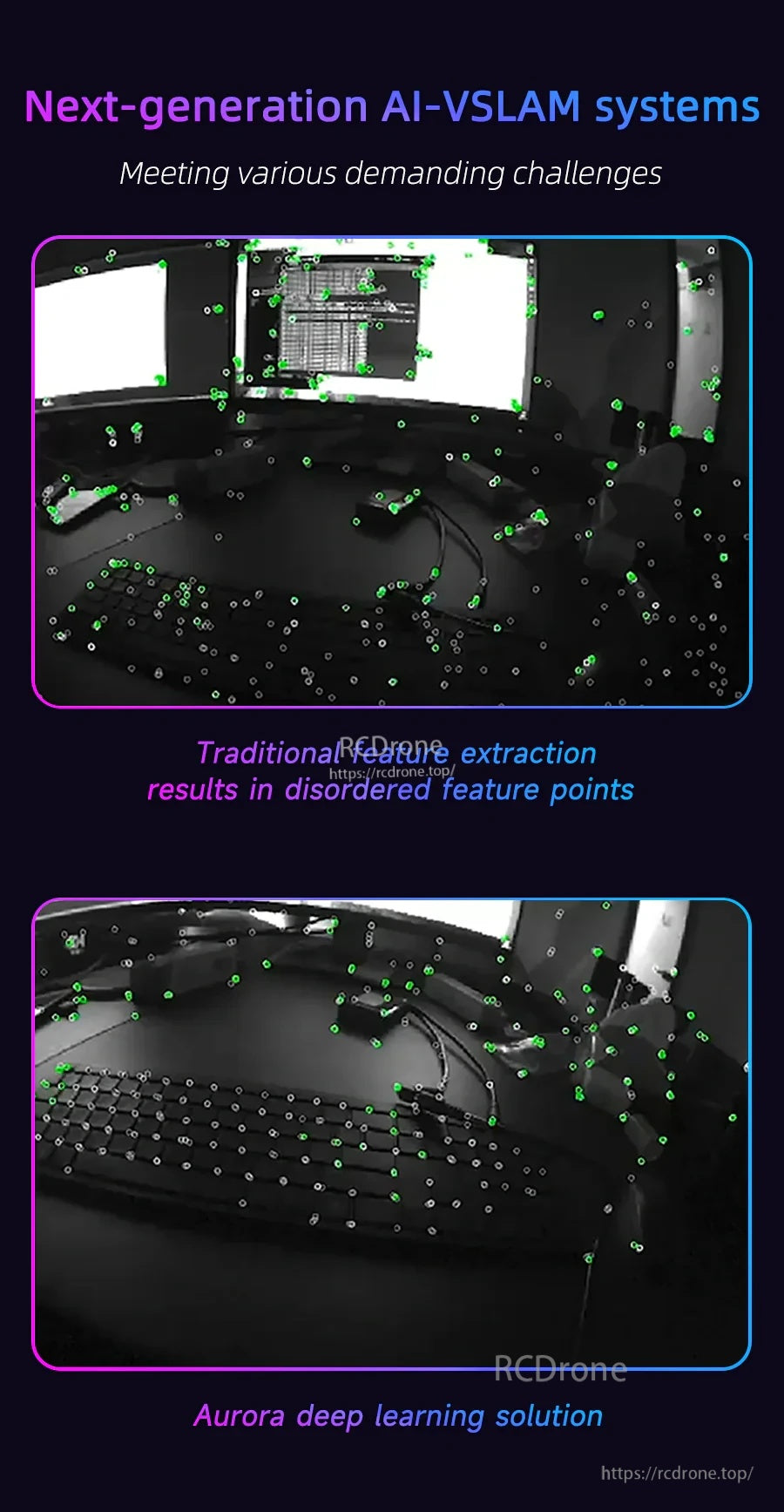 Next-generation AI-VSLAM comparison with feature points in an indoor scene versus traditional extraction
