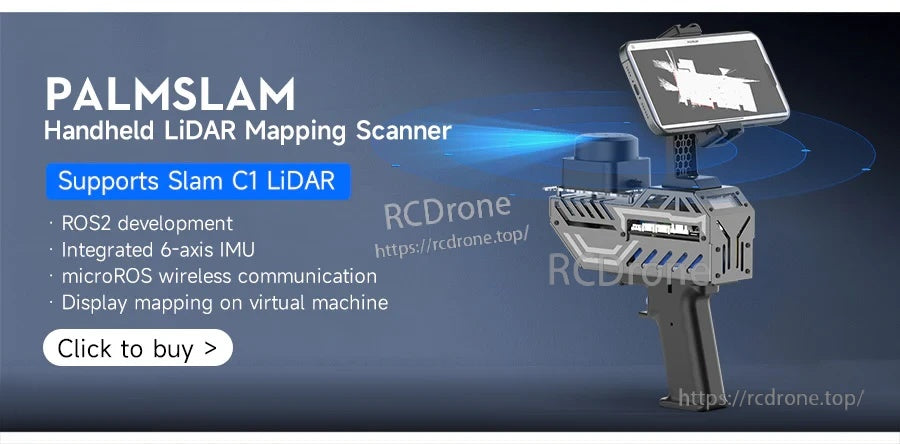PALMSLAM handheld LiDAR mapping scanner promo, supports Slamtec SLAM C1 LiDAR and ROS2