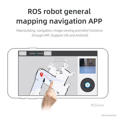 ROS robot general mapping navigation app interface shown on phone screen with waypoint and map view