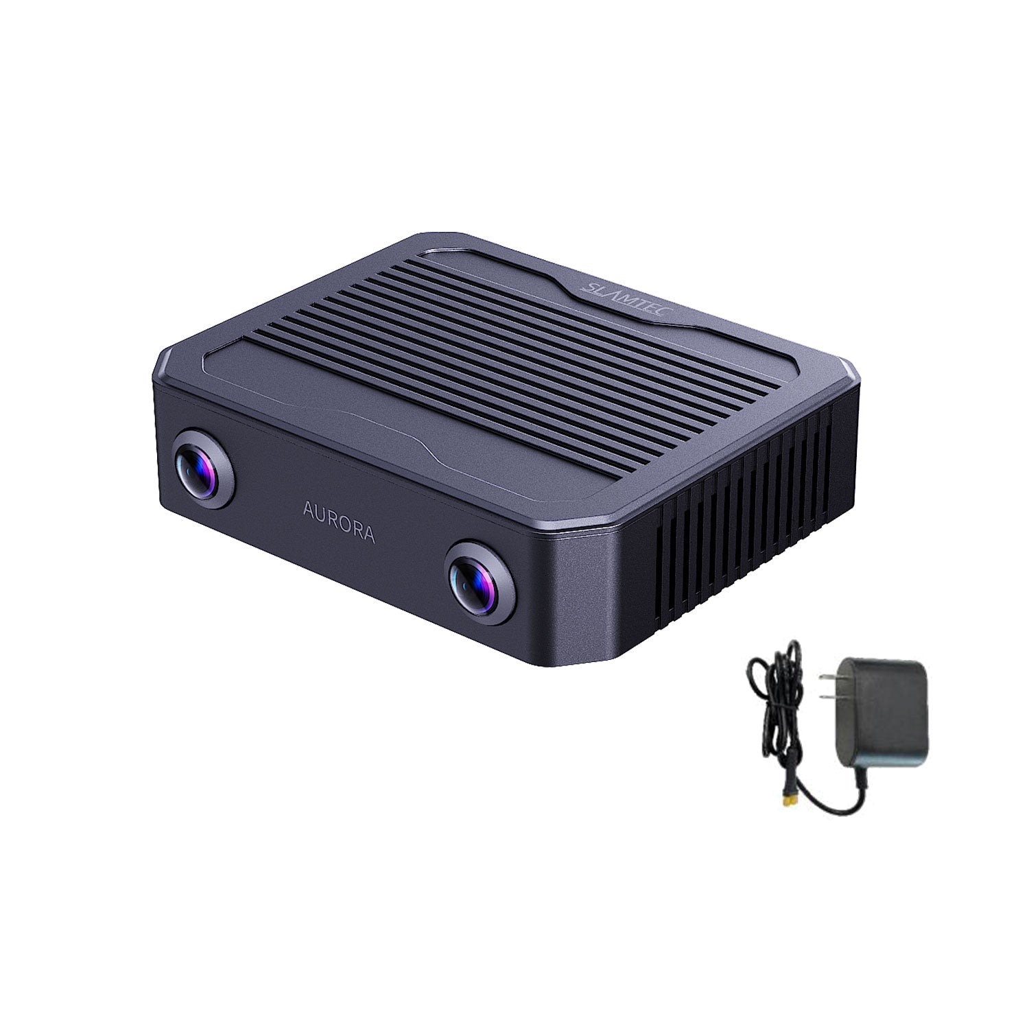 SLAMTEC Aurora S AI spatial perception system stereo vision module with power adapter, angled top view