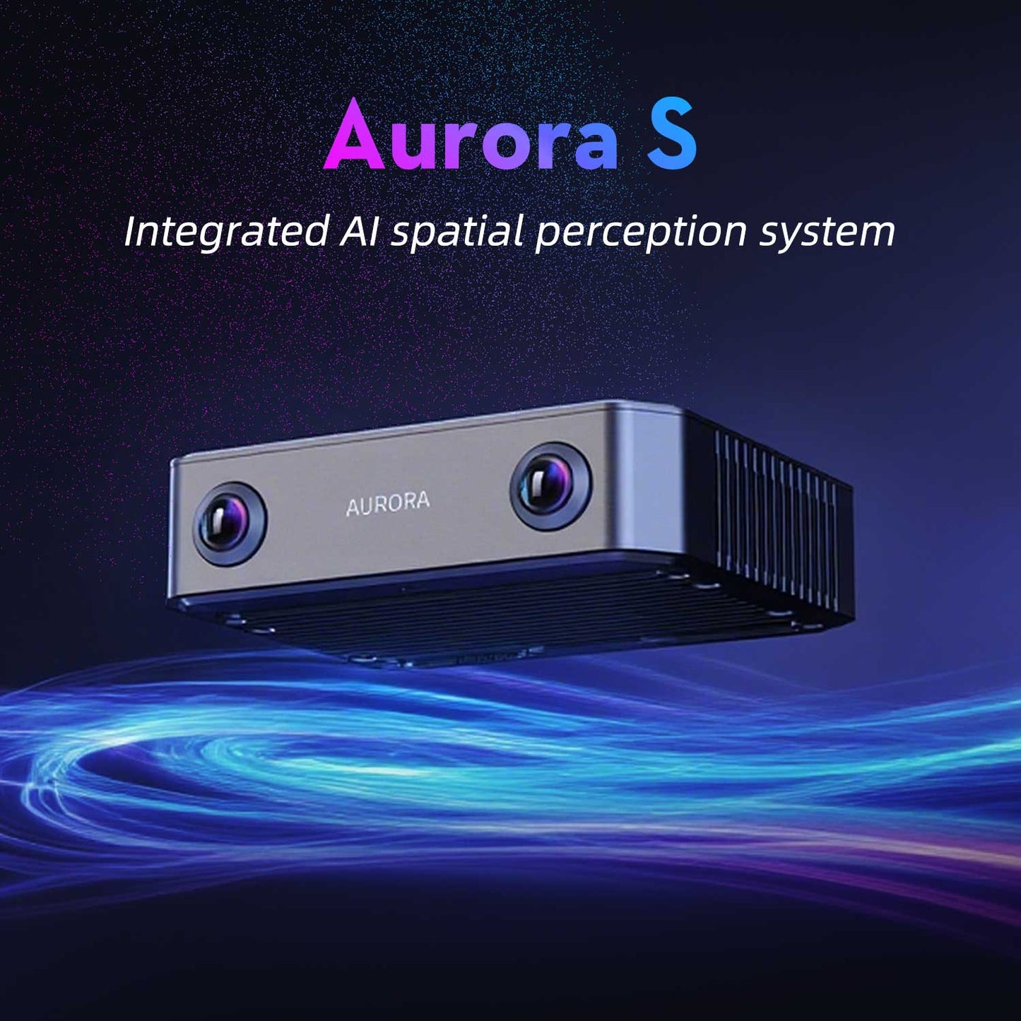 Aurora S integrated AI spatial perception system product render with headline text on dark background