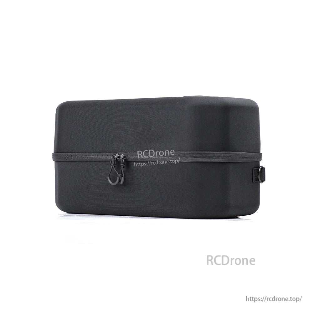 Side view of black hard-shell drone case with zipper closure and metal zipper pulls