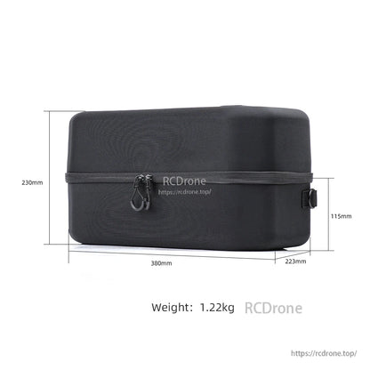 Case size diagram showing 380 x 230 x 223 mm and weight 1.22 kg for the storage bag