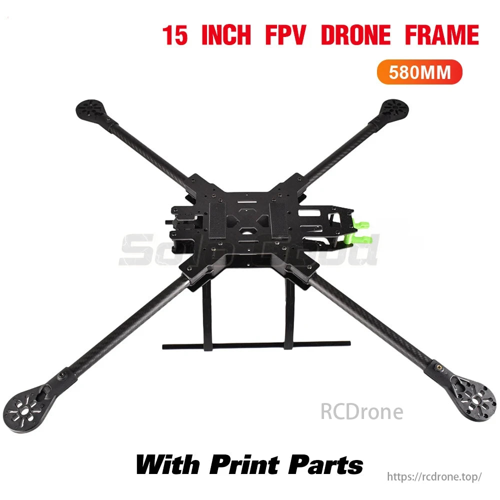SoloGood Carbon Fiber FPV Drone, A 15-inch FPV drone frame, 580mm diagonal, featuring printed parts and a carbon fiber design for durability and performance.