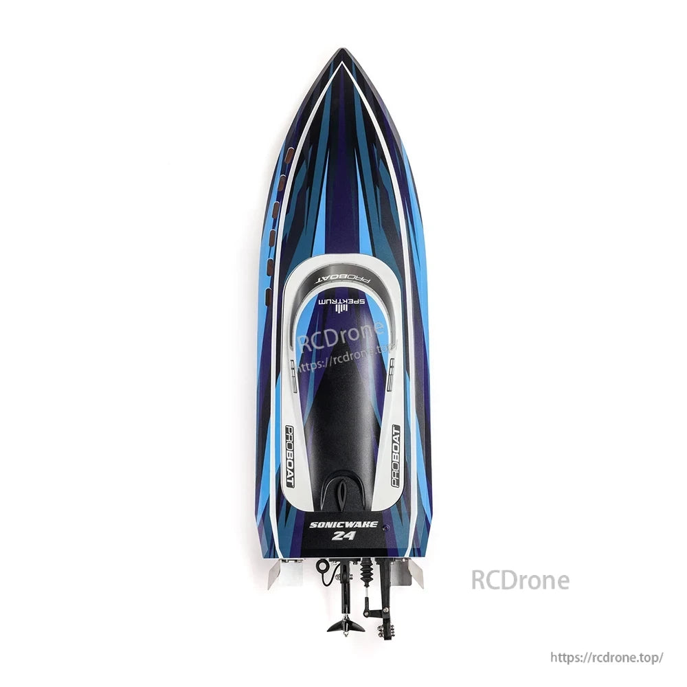 Sonicwake 24 RC Boat, The product features a molded ABS hull, brushless power system, and 3S 3200mAh 30C lithium battery and charger.