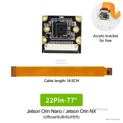 22-pin 77° camera kit, 14.5 cm flex cable and acrylic bracket, compatibility note shows Official/SUB/SUPER