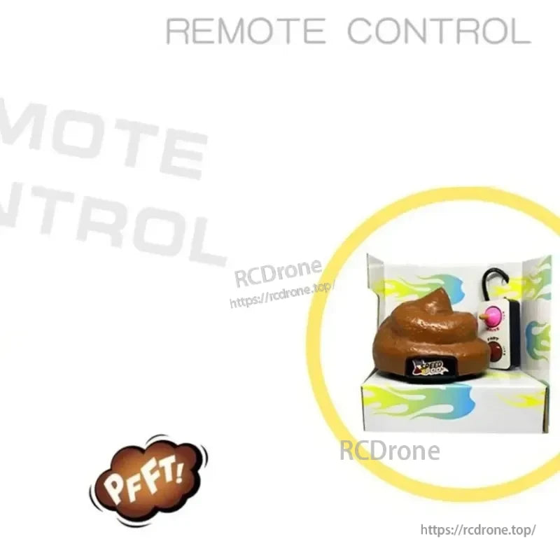 Speedy Funny RC Poop Car, A two-button transmitter with labels "DRIVE" and "FART".