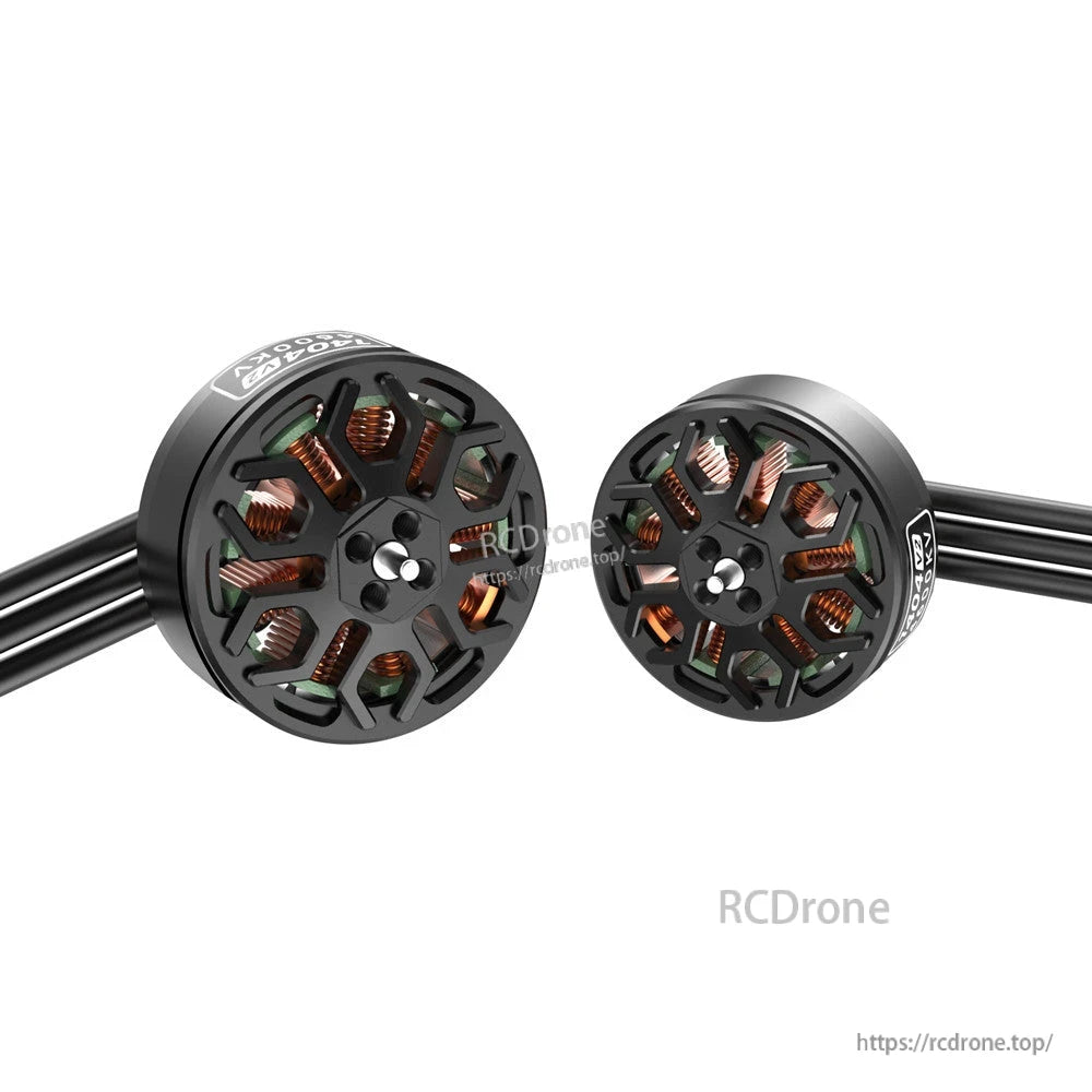 SpeedyBee 1404-V2 4600KV Brushless Motor, SpeedyBee 1404-V2 4600KV brushless drone motor close-up with black open bell, copper windings, and attached wires