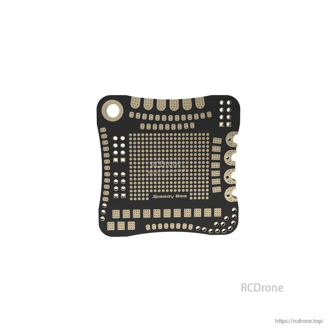SpeedyBee FPV soldering practice PCB board with dense pad grid, edge test points, and mounting hole